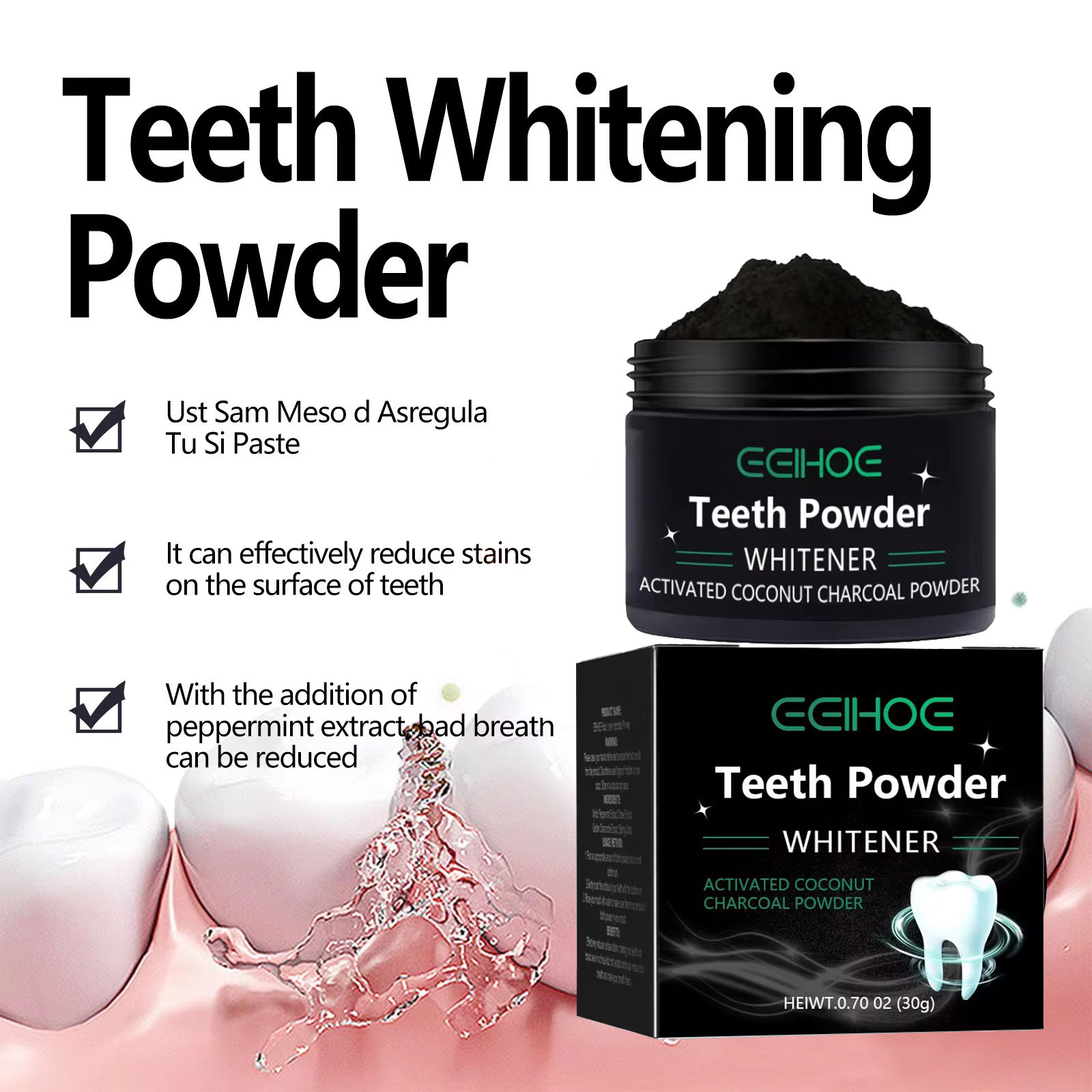 치아 미백 제품을위한 EELHOE 숯 분말 얼룩 제거  - Teeth Whitening Charcoal Powder 리뷰 및 가격