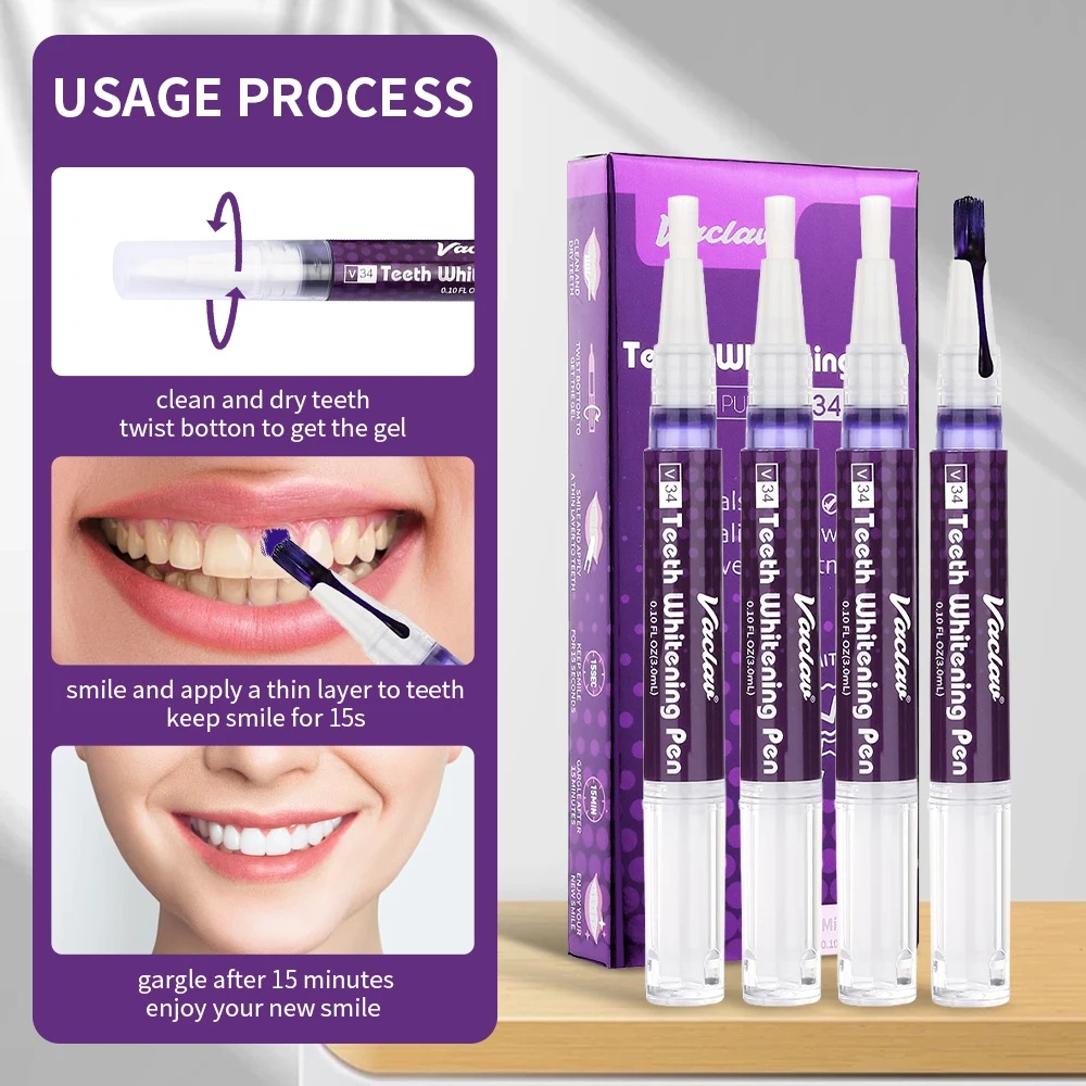 바츨라프 V34 퍼플 치아 미백 젤 펜, 얼룩 제거 및 - Teeth Whitening Results 리뷰 및 가격